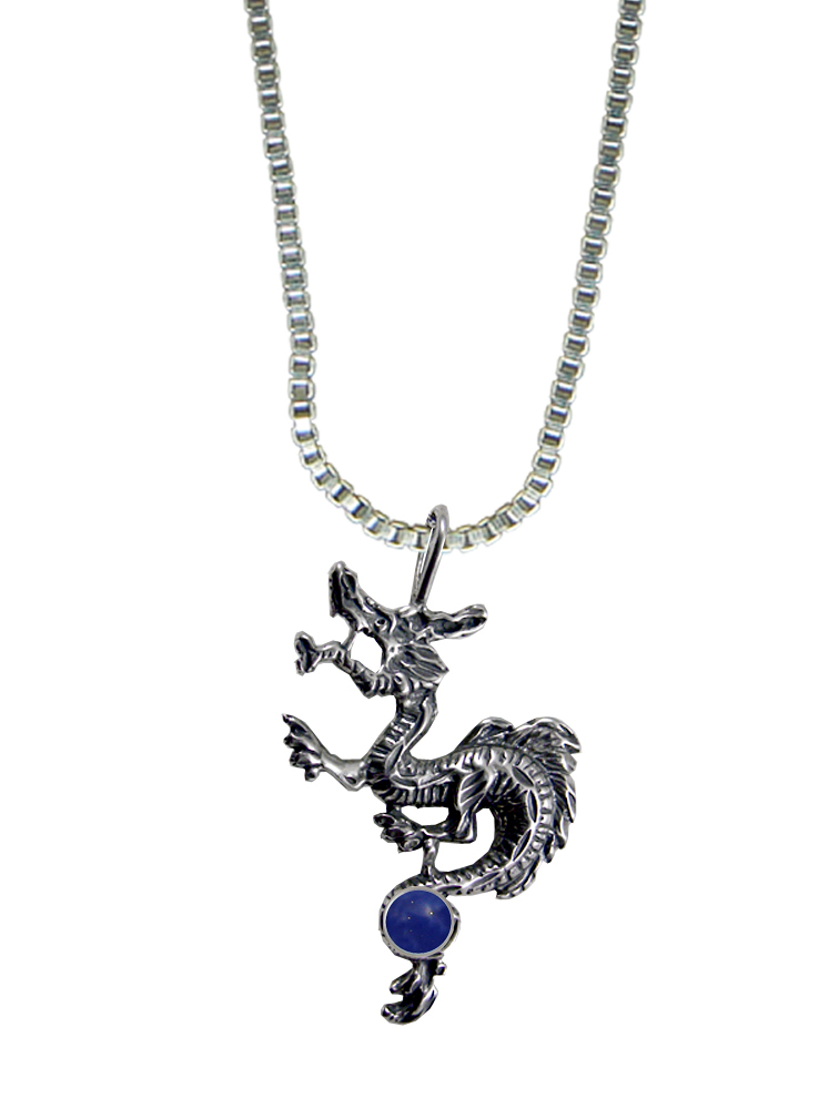 Sterling Silver Dragon King Pendant With Lapis Lazuli